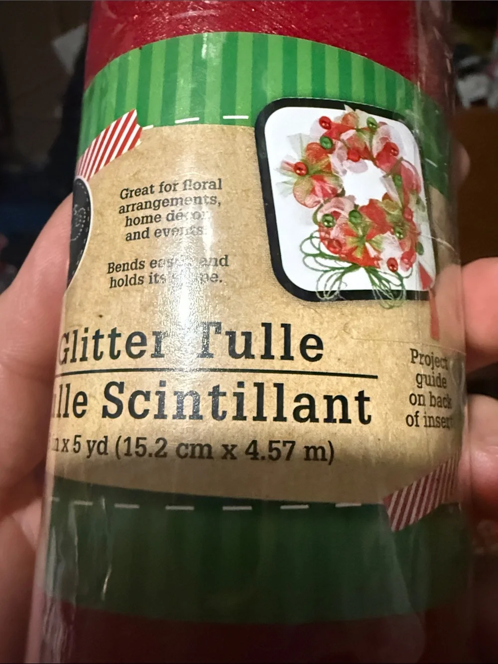 Crafters square Glitter Tulle Roll - Red -